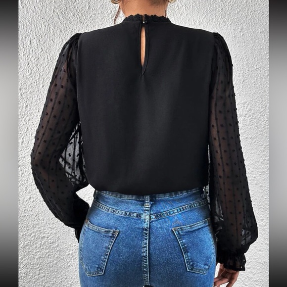 Black Chiffon Sheer Floral Metallic Swiss Dot Top main image 1